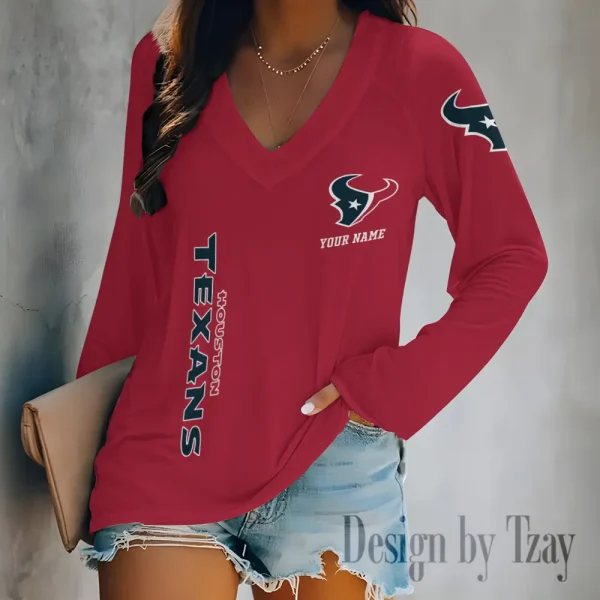 Houston Texans Women's Long sleeves T-shirt V-neck Trending 2025 BGVPS310 - Image 4