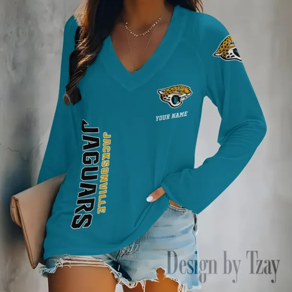 Jacksonville Jaguars Women's Long sleeves T-shirt V-neck Trending 2025 BGVPS312 - Image 2