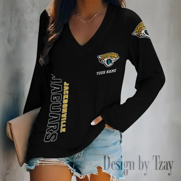 Jacksonville Jaguars Women's Long sleeves T-shirt V-neck Trending 2025 BGVPS312 - Image 3