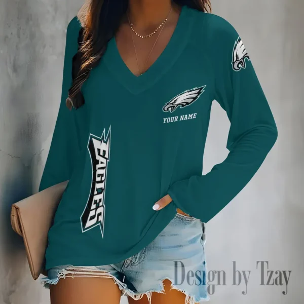 Philadelphia Eagles Women's Long sleeves T-shirt V-neck Trending 2025 BGVPS323 - Image 3