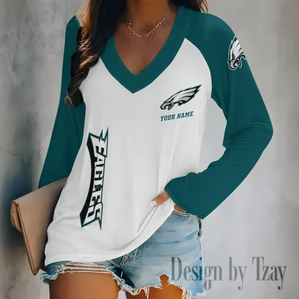 Philadelphia Eagles Women's Long sleeves T-shirt V-neck Trending 2025 BGVPS323 - Image 4