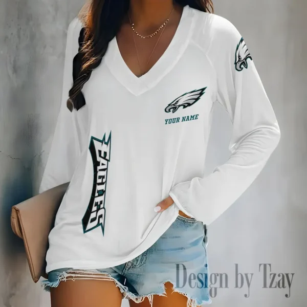 Philadelphia Eagles Women's Long sleeves T-shirt V-neck Trending 2025 BGVPS323