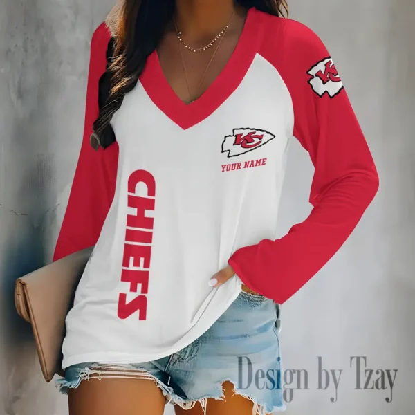 Kansas City Chiefs Women's Long sleeves T-shirt V-neck Trending 2025 BGVPS313 - Image 2