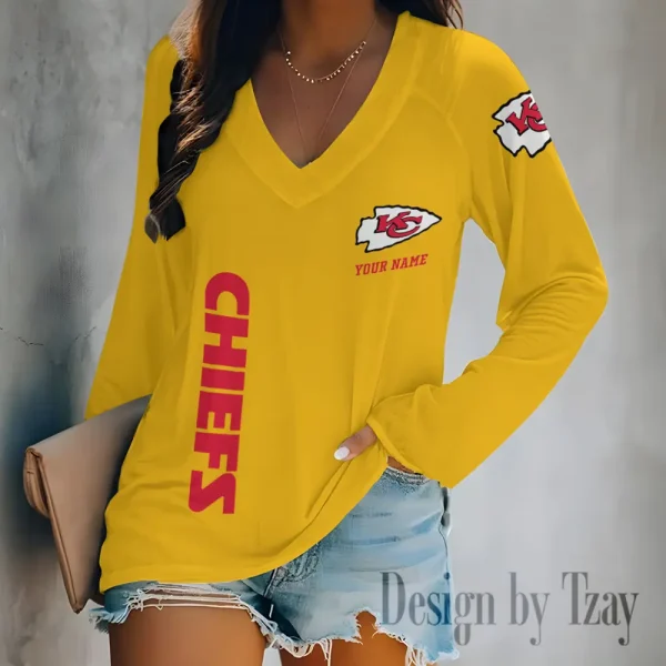 Kansas City Chiefs Women's Long sleeves T-shirt V-neck Trending 2025 BGVPS313 - Image 3
