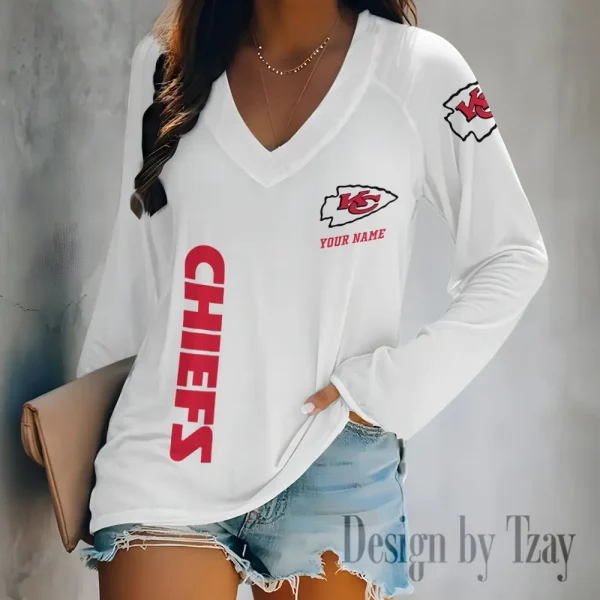 Kansas City Chiefs Women's Long sleeves T-shirt V-neck Trending 2025 BGVPS313