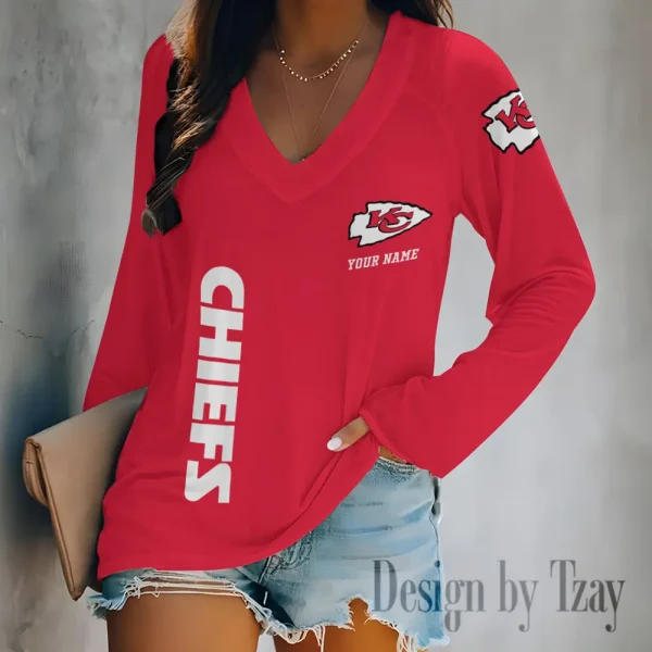 Kansas City Chiefs Women's Long sleeves T-shirt V-neck Trending 2025 BGVPS313 - Image 4