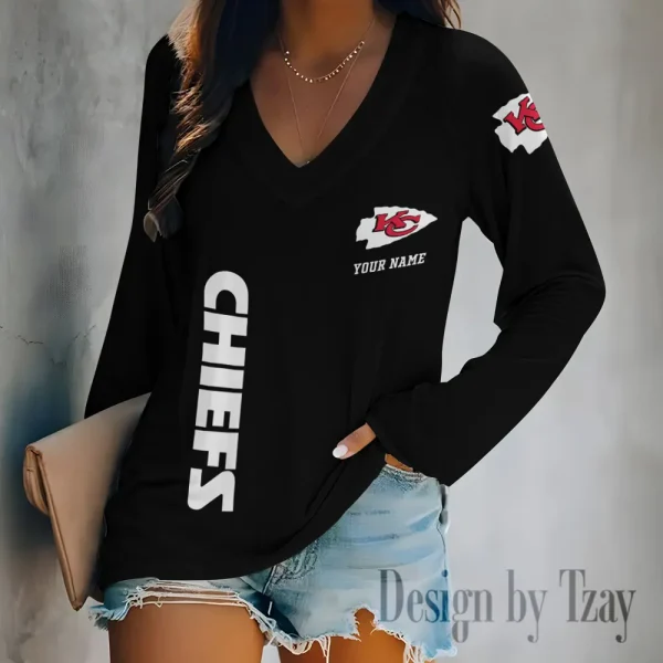 Kansas City Chiefs Women's Long sleeves T-shirt V-neck Trending 2025 BGVPS313 - Image 5
