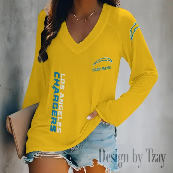 Los Angeles Chargers Women's Long sleeves T-shirt V-neck Trending 2025 BGVPS315 - Image 2