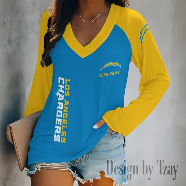 Los Angeles Chargers Women's Long sleeves T-shirt V-neck Trending 2025 BGVPS315 - Image 3