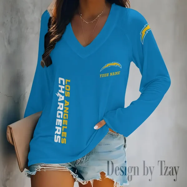Los Angeles Chargers Women's Long sleeves T-shirt V-neck Trending 2025 BGVPS315 - Image 5
