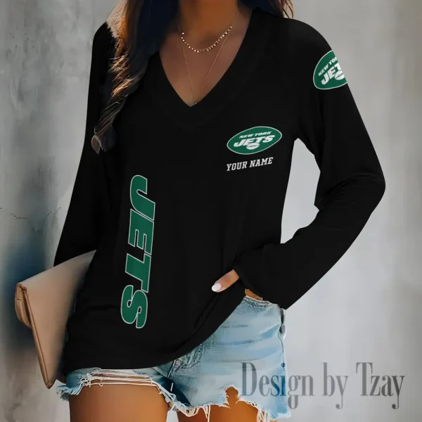 New York Jets Women's Long sleeves T-shirt V-neck Trending 2025 BGVPS322 - Image 2