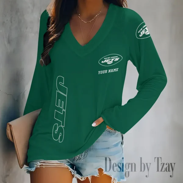 New York Jets Women's Long sleeves T-shirt V-neck Trending 2025 BGVPS322 - Image 3