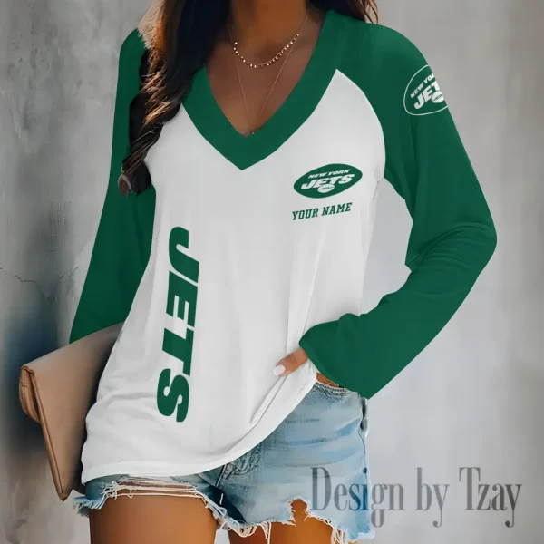 New York Jets Women's Long sleeves T-shirt V-neck Trending 2025 BGVPS322 - Image 4
