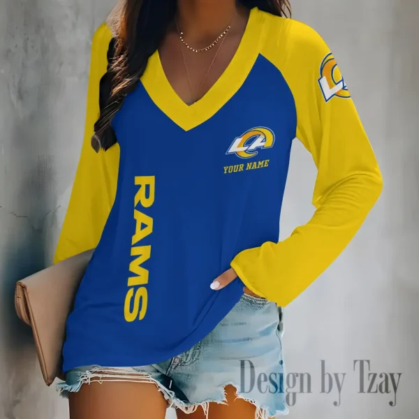 Los Angeles Rams Women's Long sleeves T-shirt V-neck Trending 2025 BGVPS316 - Image 2