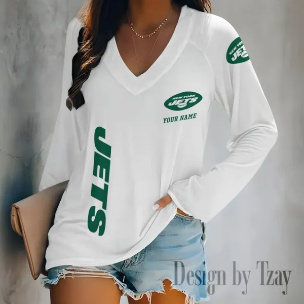 New York Jets Women's Long sleeves T-shirt V-neck Trending 2025 BGVPS322