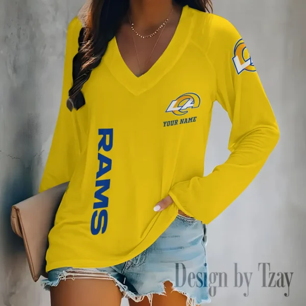 Los Angeles Rams Women's Long sleeves T-shirt V-neck Trending 2025 BGVPS316 - Image 3