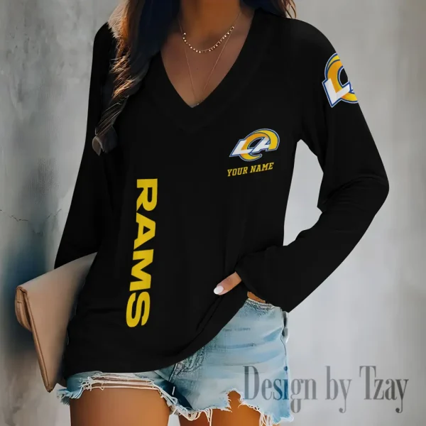 Los Angeles Rams Women's Long sleeves T-shirt V-neck Trending 2025 BGVPS316 - Image 4