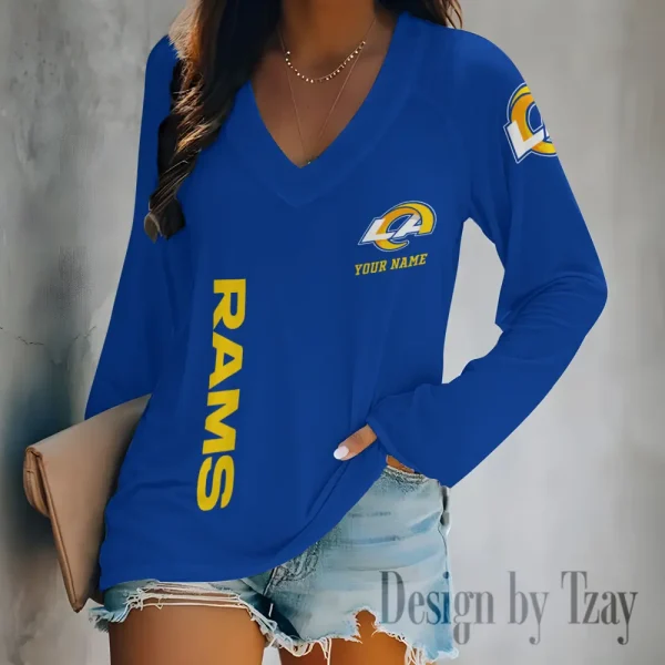 Los Angeles Rams Women's Long sleeves T-shirt V-neck Trending 2025 BGVPS316 - Image 5