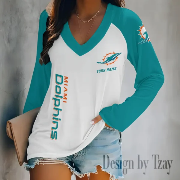 Miami Dolphins Women's Long sleeves T-shirt V-neck Trending 2025 BGVPS317 - Image 2