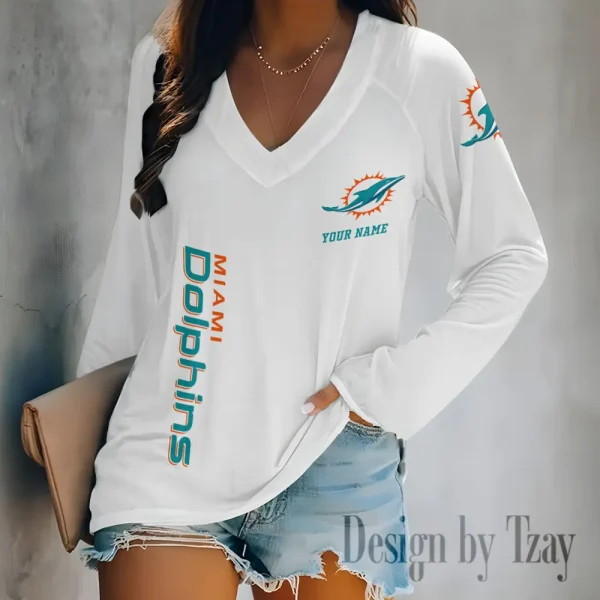 Miami Dolphins Women's Long sleeves T-shirt V-neck Trending 2025 BGVPS317