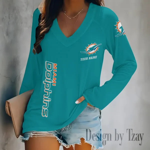 Miami Dolphins Women's Long sleeves T-shirt V-neck Trending 2025 BGVPS317 - Image 3