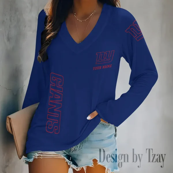 New York Giants Women's Long sleeves T-shirt V-neck Trending 2025 BGVPS321 - Image 3