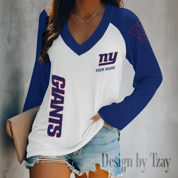 New York Giants Women's Long sleeves T-shirt V-neck Trending 2025 BGVPS321 - Image 4