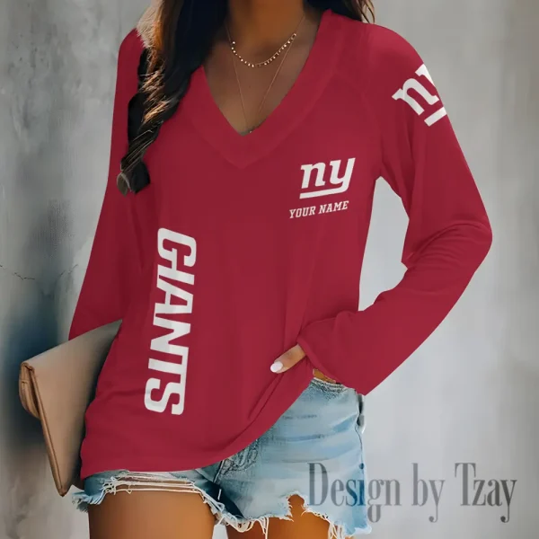 New York Giants Women's Long sleeves T-shirt V-neck Trending 2025 BGVPS321 - Image 5