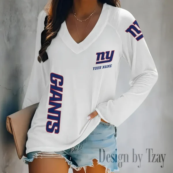 New York Giants Women's Long sleeves T-shirt V-neck Trending 2025 BGVPS321