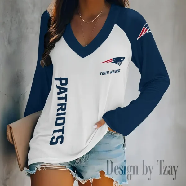 New England Patriots Women's Long sleeves T-shirt V-neck Trending 2025 BGVPS319 - Image 2