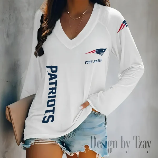 New England Patriots Women's Long sleeves T-shirt V-neck Trending 2025 BGVPS319