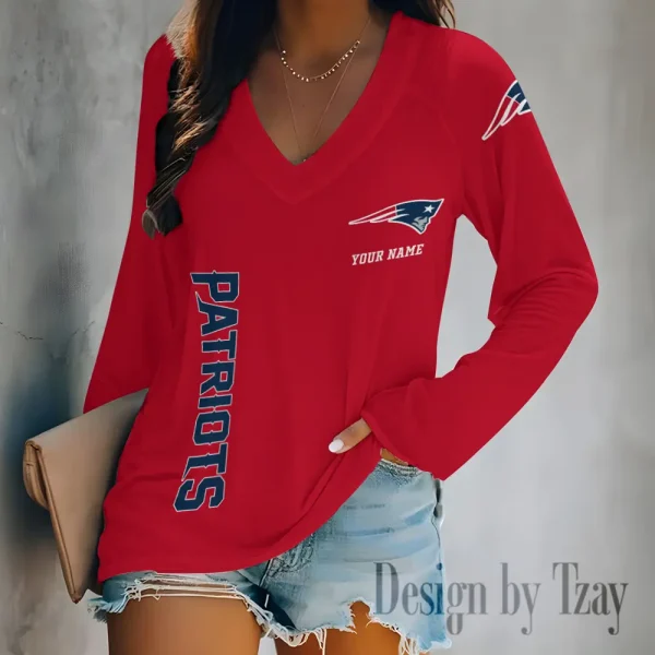 New England Patriots Women's Long sleeves T-shirt V-neck Trending 2025 BGVPS319 - Image 5