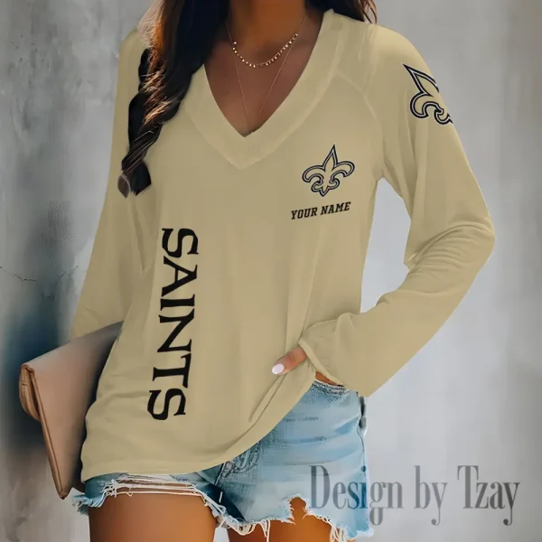 New Orleans Saints Women's Long sleeves T-shirt V-neck Trending 2025 BGVPS320 - Image 2