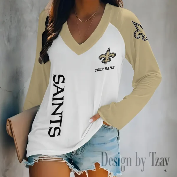 New Orleans Saints Women's Long sleeves T-shirt V-neck Trending 2025 BGVPS320 - Image 4