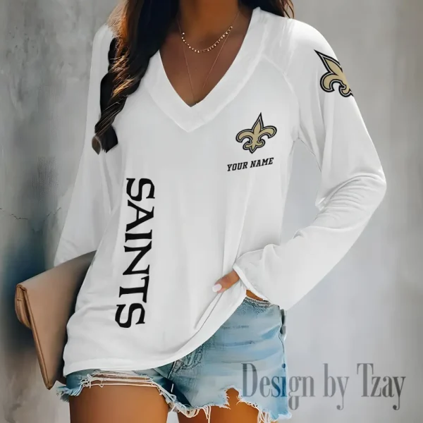 New Orleans Saints Women's Long sleeves T-shirt V-neck Trending 2025 BGVPS320