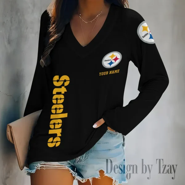 Pittsburgh Steelers Women's Long sleeves T-shirt V-neck Trending 2025 BGVPS324 - Image 2