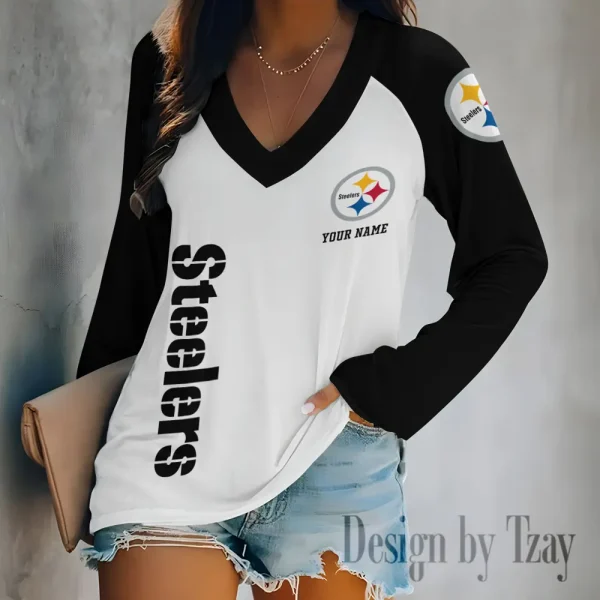 Pittsburgh Steelers Women's Long sleeves T-shirt V-neck Trending 2025 BGVPS324 - Image 3