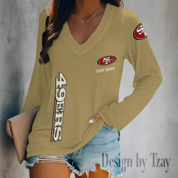 San Francisco 49ers Women's Long sleeves T-shirt V-neck Trending 2025 BGVPS325 - Image 2