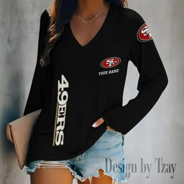 San Francisco 49ers Women's Long sleeves T-shirt V-neck Trending 2025 BGVPS325 - Image 3