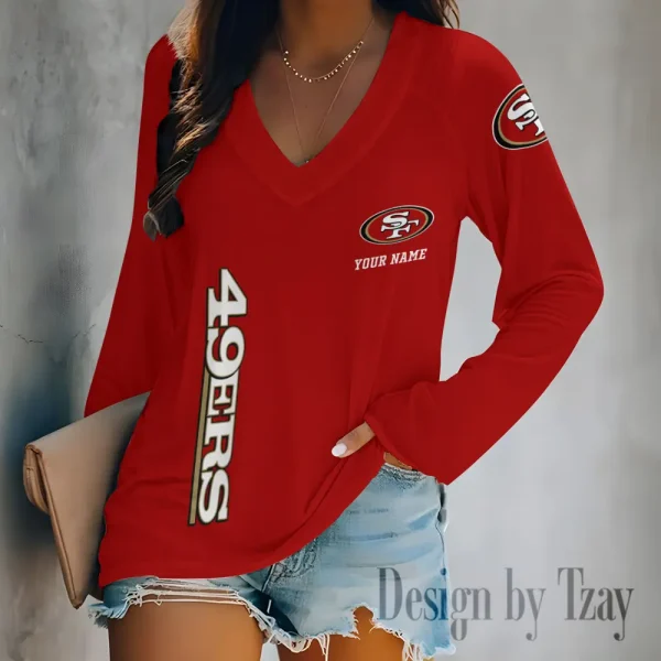 San Francisco 49ers Women's Long sleeves T-shirt V-neck Trending 2025 BGVPS325 - Image 4