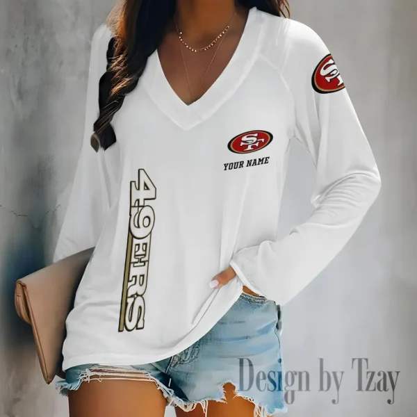San Francisco 49ers Women's Long sleeves T-shirt V-neck Trending 2025 BGVPS325