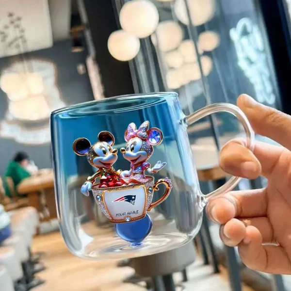 New England Patriots Football Team US And Cartoon Mouse Couple Glass Mug Best Gift For Fan SPTCCTM039 - Image 3