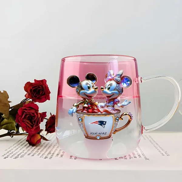 New England Patriots Football Team US And Cartoon Mouse Couple Glass Mug Best Gift For Fan SPTCCTM039 - Image 4