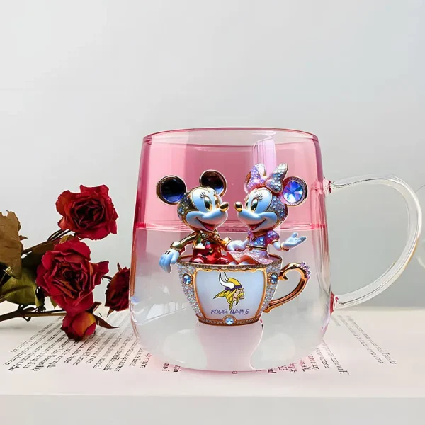 Minnesota Vikings Football Team US And Cartoon Mouse Couple Glass Mug Best Gift For Fan SPTCCTM047