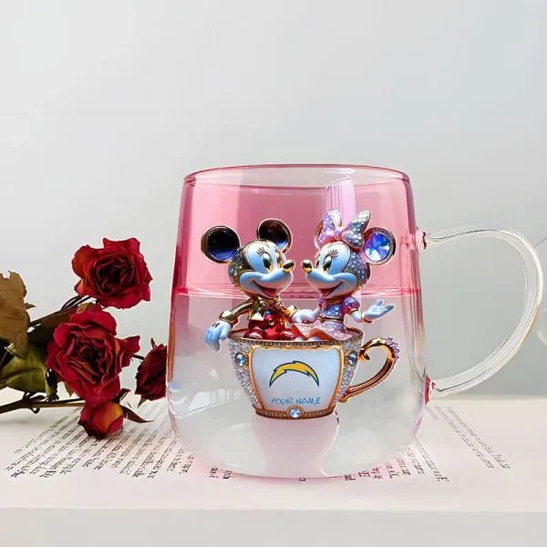 Los Angeles Chargers Football Team US And Cartoon Mouse Couple Glass Mug Best Gift For Fan SPTCCTM054 - Image 5