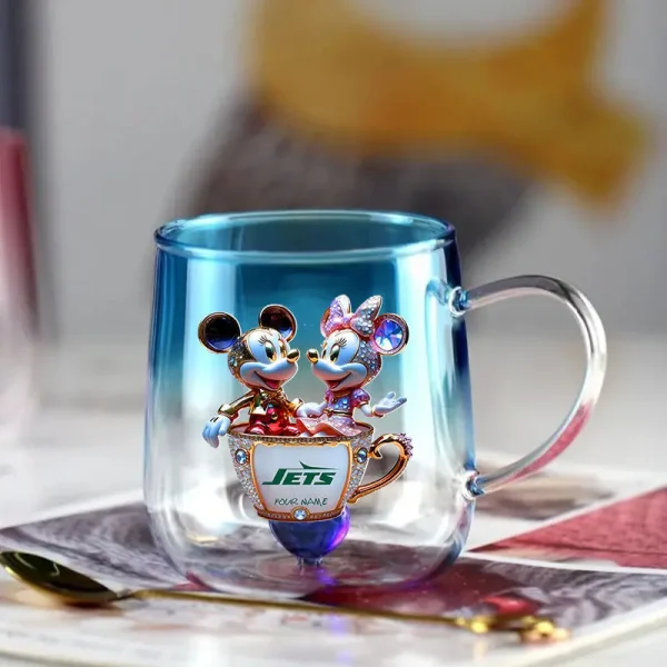 New York Jets Football Team US And Cartoon Mouse Couple Glass Mug Best Gift For Fan SPTCCTM056