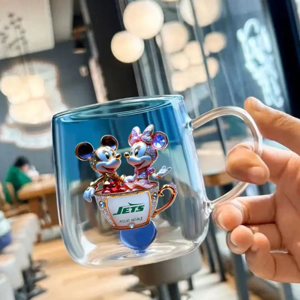 New York Jets Football Team US And Cartoon Mouse Couple Glass Mug Best Gift For Fan SPTCCTM056 - Image 3