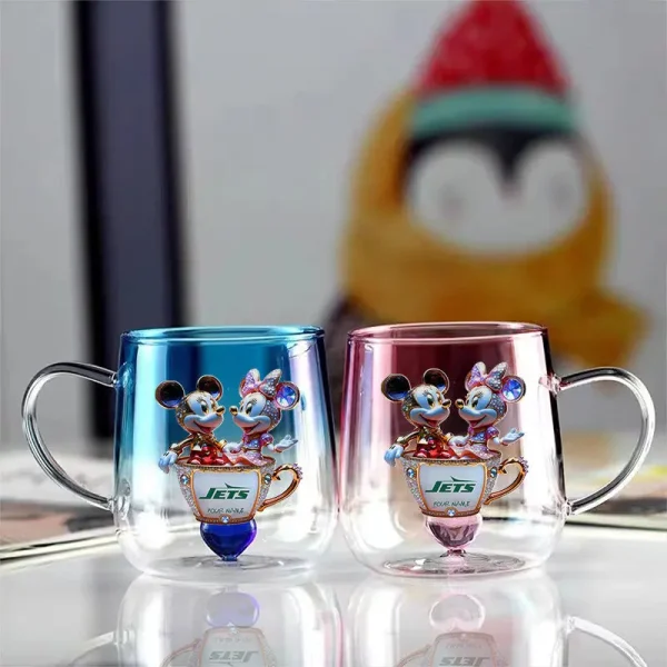 New York Jets Football Team US And Cartoon Mouse Couple Glass Mug Best Gift For Fan SPTCCTM056 - Image 4