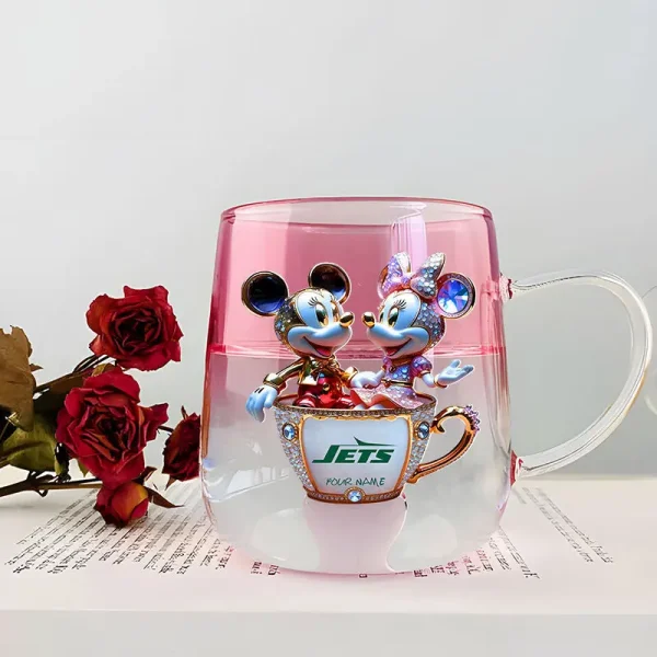 New York Jets Football Team US And Cartoon Mouse Couple Glass Mug Best Gift For Fan SPTCCTM056 - Image 5