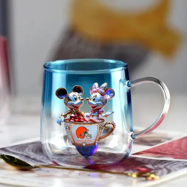 Cleveland Browns Football Team US And Cartoon Mouse Couple Glass Mug Best Gift For Fan SPTCCTM058 - Image 4